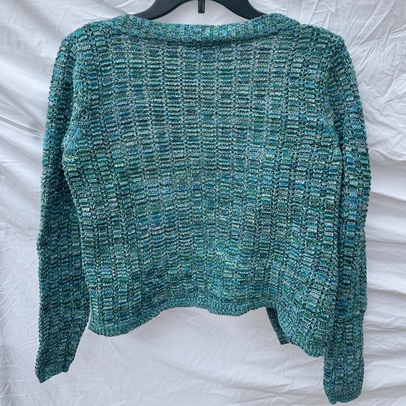Blue, Teal and Green Loose Knit 100% Cotton Light Cardigan - Picture 3 of 3